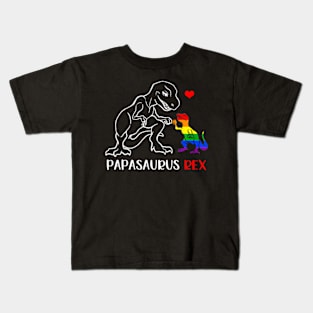 Papasaurus Rex T Rex Dinosaur Proud Dad LGBT Pride Kids T-Shirt